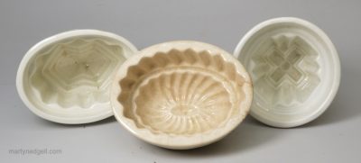 3 pearlware pottery jelly moulds, circa 1860