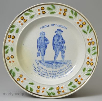 Pearlware pottery child's plate 'CRIES OF LONDON', circa 1820