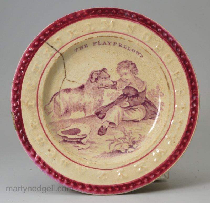 Pearlware pottery child's alphabet plate 'THE PLAYFELLOWS', circa 1830, Goodwin Pottery Staffordshire