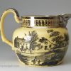 Pearlware pottery jug decorated with buff slip, bat prints and silver lustre, circa 1830