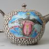 Staffordshire white saltglaze stoneware teapot commemorating Fredrick II King of Prussia, circa 1770