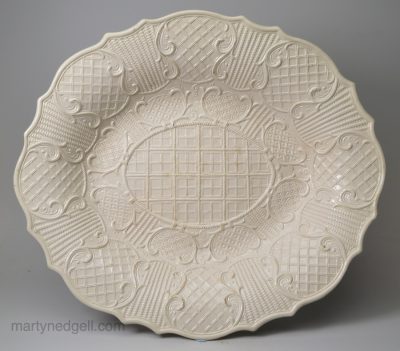 Large Staffordshire white saltglaze stoneware serving dish, circa 1760