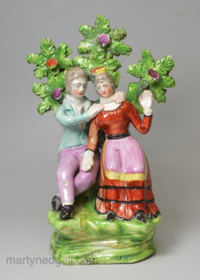 Staffordshire pearlware pottery figure of Courtship, circa 1820