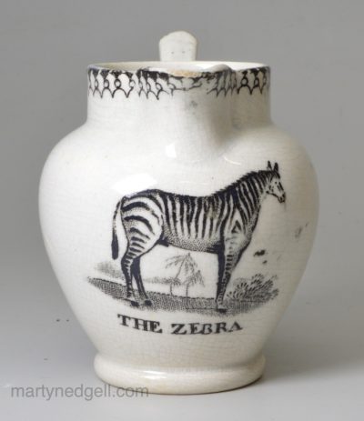 Toy miniature pearlware pottery jug 'THE ZEBRA', circa 1830