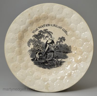 Pearlware pottery child's plate THE WATER-CRESS GIRL, circa 1840