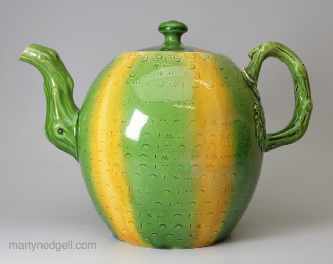 Creamware pottery melon type teapot, circa 1770