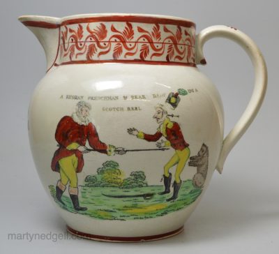 Commemorative pearlware pottery jug satire from Napoleon's Russian Campaign, circa 1812