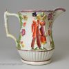 Pearlware pottery jug moulded with Dandies and decorated over the glaze, circa 1820