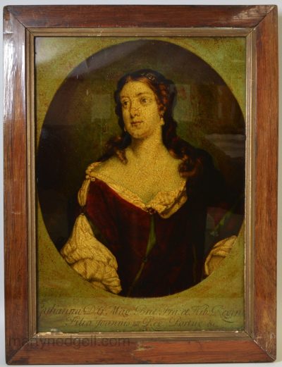 Reverse print on glass of Catherine of Braganza, circa 1780