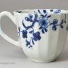 Worcester porcelain fluted coffee cup painted with the Prunus Root pattern, circa 1765