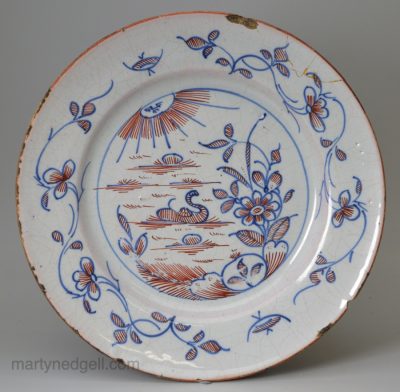 English delft plate, circa 1740, possibly Vauxhall