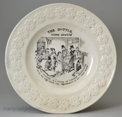 Pearlware pottery child's plate printed with the seventh scene from 'THE BOTTLE', circa 1840