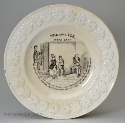 Pearlware pottery child's plate printed with the last scene from 'THE BOTTLE', circa 1840