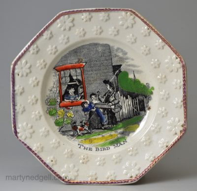 Pearlware pottery child's plate 'THE BIRD MAN', circa 1830