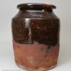 Pottery storage jar covered with dark brown slip, circa 1850, probably Buckley