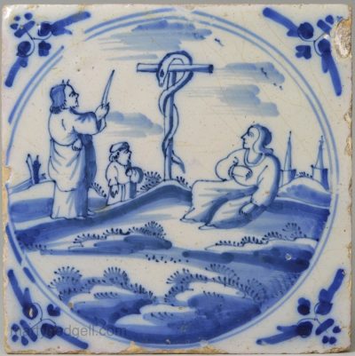 London delft Biblical tile 'Moses and the Brazen Serpent' , circa 1740