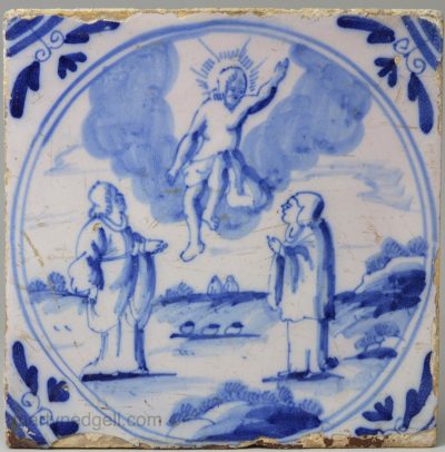London delft Biblical tile 'The Ascension' , circa 1750