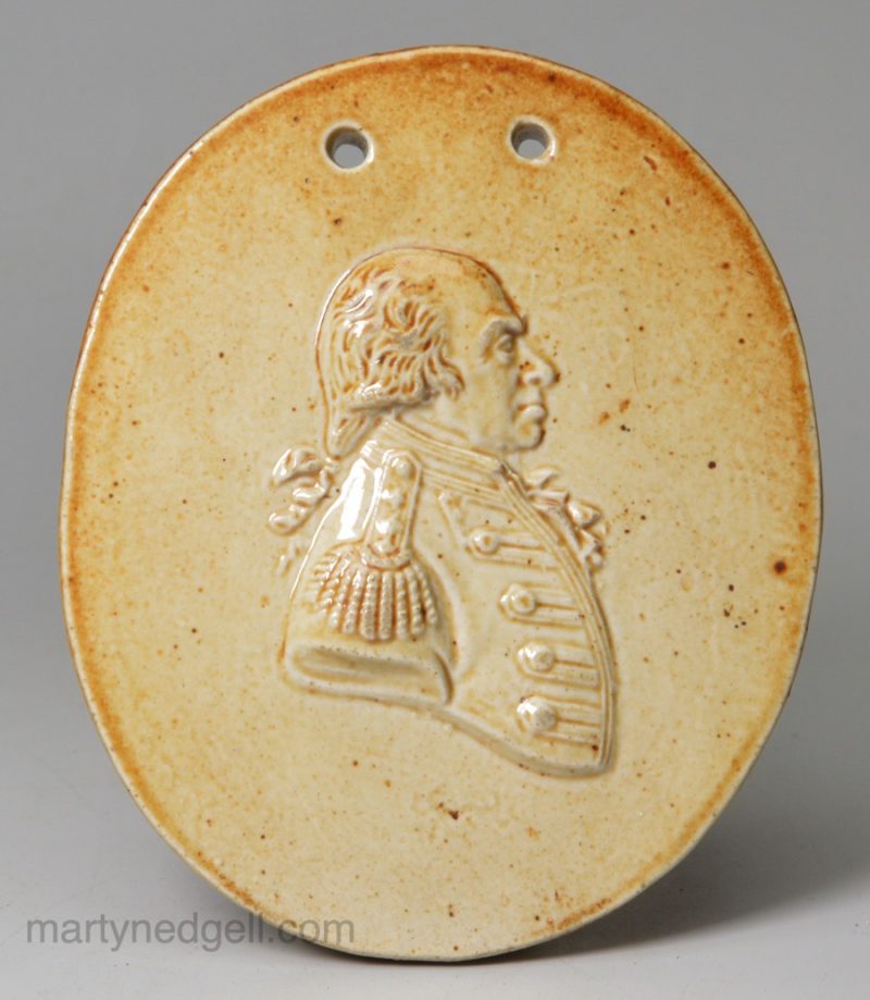 Saltglaze stoneware plaque of Earl Howe, Brampton, circa 1830