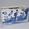 London delft flower brick painted in blue with a Chinese style figure, circa 1750