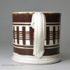 Small mochaware mug, engine turned slip on a pearlware base, circa 1840