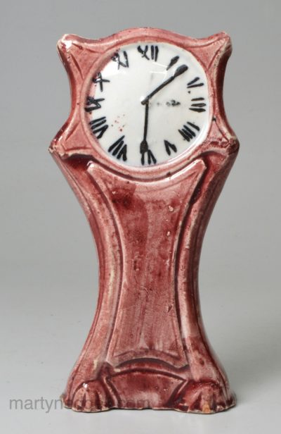 Pearlware pottery toy long case clock, circa 1820