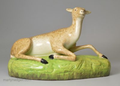 Creamware pottery figure of a doe, circa 1820 attributed to the Brameld Pottery