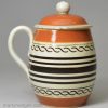 Mochaware pottery mustard pot and cover, circa 1820, ex Jonathan Rickard Collection