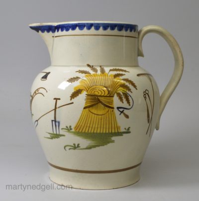 Prattware pottery farmers harvest jug, circa 1820