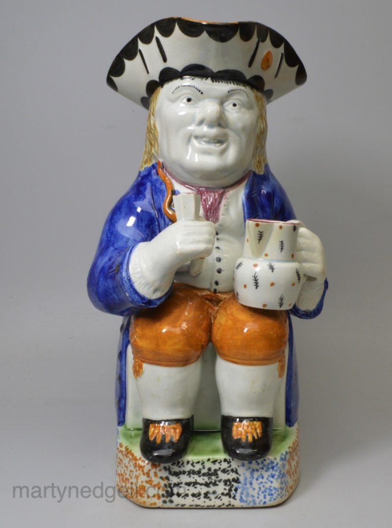 Yorkshire type prattware pottery Toby jug, circa 1820