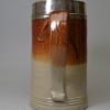 Fulham saltglaze stoneware tankard with silver rim, circa 1720