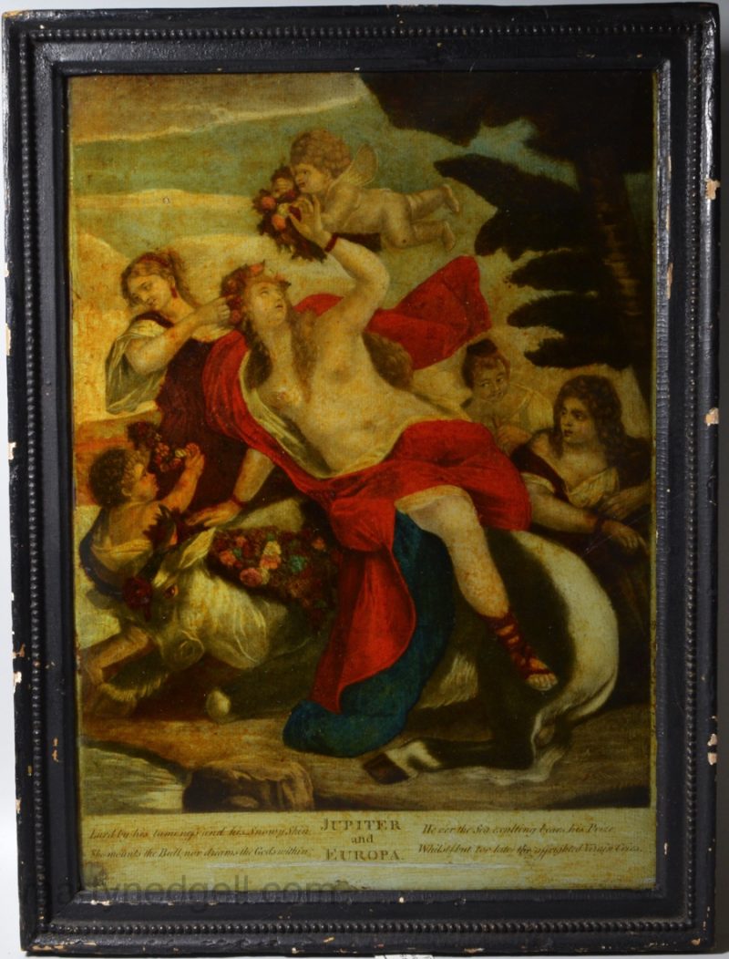 Reverse print on glass 'JUPITER and EUROPA', circa 1780