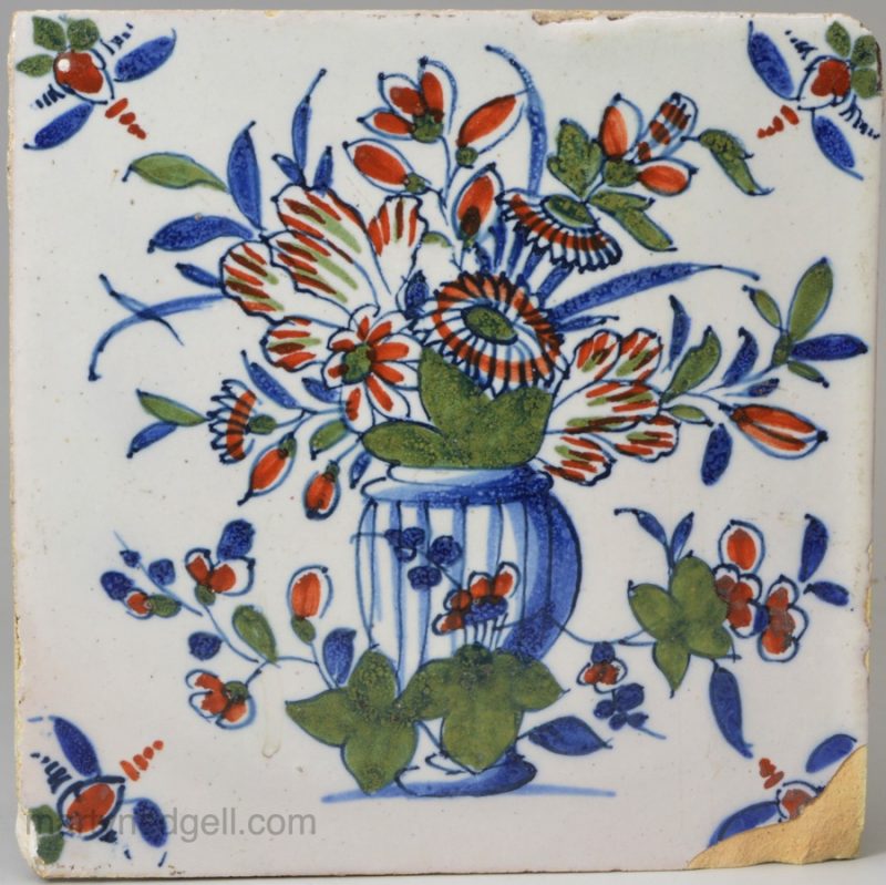 London delft polychrome tile, circa 1730