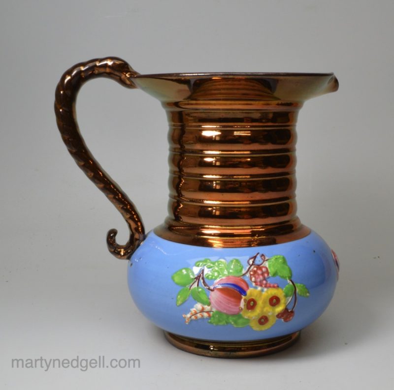 Copper lustre jug, circa 1840