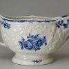 Large Lowestoft porcelain sauce boat decorated with blue floral prints, circa 1770