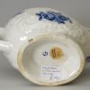 Large Lowestoft porcelain sauce boat decorated with blue floral prints, circa 1770