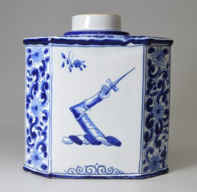 French tin glaze tea canister with an armorial, circa 1850
