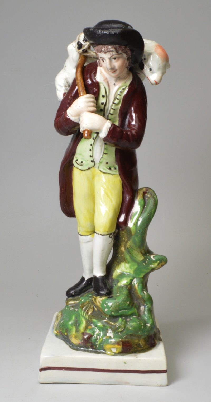 Staffordshire pearlware pottery figure 'Lost Sheep Found', circa 1820