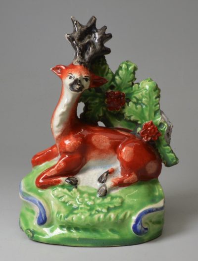 Staffordshire pearlware pottery bocage stag, circa 1820