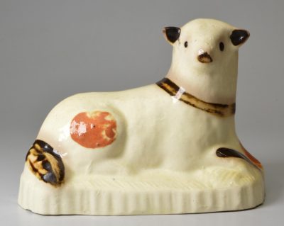 Creamware pottery sheep, circa 1810, probably Bovey Tracey Pottery