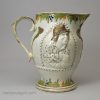 Prattware pottery jug moulded with the Miser and Spendthrift, circa 1820