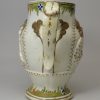 Prattware pottery jug moulded with the Miser and Spendthrift, circa 1820