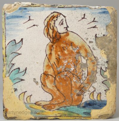 Spanish tin glaze tile painted with a monkey?, late 18th to early 19th century, Catalonia