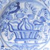 German tin glazed barber's bowl, decorated in blue with a bird and apples, circa 1740