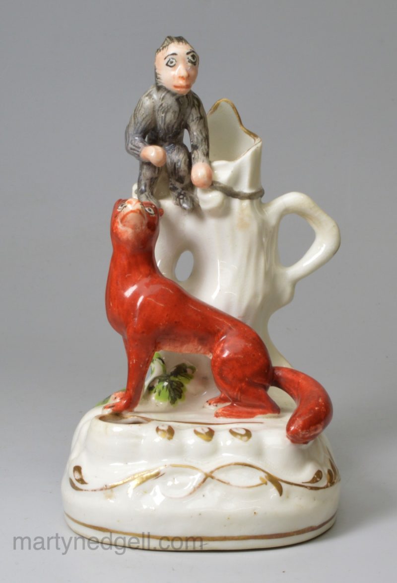 Staffordshire figural ink well, Aésop's Fables The Monkey and the Fox, circa 1830