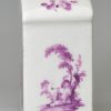 German porcelain tea canister painted with rural scenes in purple, circa1750, possibly Meissen