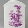 German porcelain tea canister painted with rural scenes in purple, circa1750, possibly Meissen