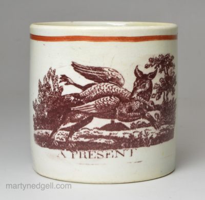 Pearlware pottery child's mug 'A PRESENT', circa 1820