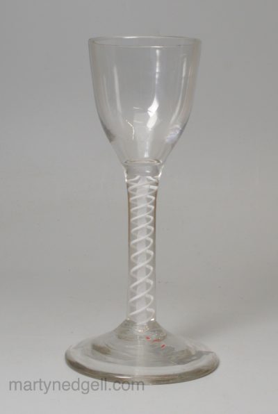 English wine glass with an opaque twist stem, circa 1770