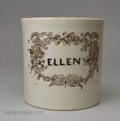 Pottery child's mug 'ELLEN', circa 1870