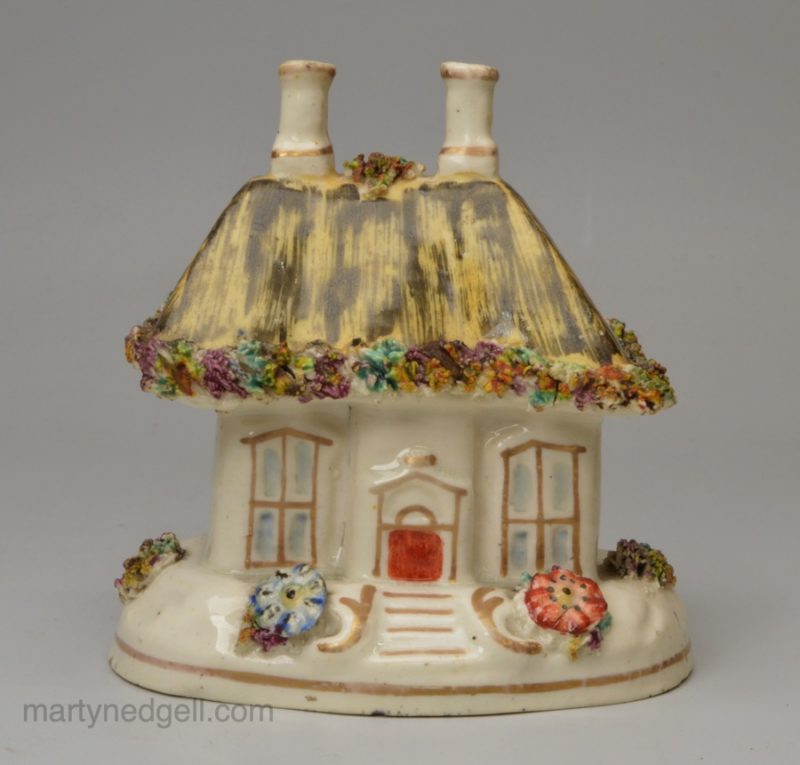 Staffordshire porcelain cottage pastille burner, circa 1840